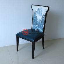 山水画靠背酒店餐椅 中式唯美金属餐椅 结构稳固耐用火锅椅子