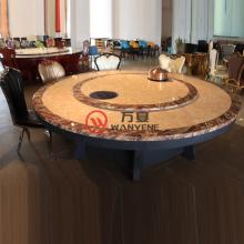 高端大理石火锅桌-中间2电磁炉-黑色磨砂五金脚火锅桌-16人位火锅桌