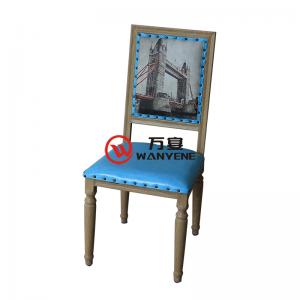 五金仿木纹餐椅 铜钉围边个性喷画靠背餐椅 工业主题风格餐椅 结构稳固