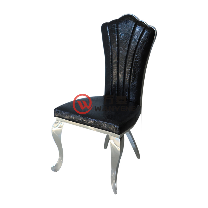 扇贝靠背火锅桌椅 亮光不锈钢现代西餐厅椅子 黑色鳄鱼皮咖啡厅餐椅 结实耐用皇冠椅