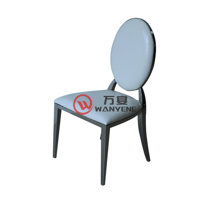 亮光不锈钢圆背酒店餐椅 白色超纤皮不锈钢椅 耐磨耐压常规不锈钢椅子
